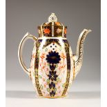A ROYAL CROWN DERBY COFFEE CAN AND COVER. 19cms high.