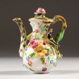 A MINIATURE SPODE FLOWER AND BIRD ENCRUSTED WATERING CAN AND STOPPER, CIRCA. 1830. SPODE Mark in