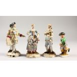 A MEISSEN FIGURE OF A YOUNG GIRL, cross swords mark in blue, 5.5ins high, and three other