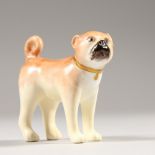 A MINIATURE ENGLISH PORCELAIN BOXER DOG, CIRCA. 1830. 5cms long.