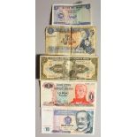 FIVE VARIOUS FOREIGN BANKNOTES.