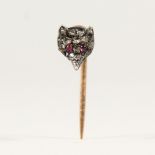 A DIAMOND SET TIE PIN, FOX HEAD. Provenance: H. Brown, Sheffield.