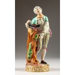 A GOOD 19TH CENTURY MEISSEN FIGURE OF A YOUNG MAN with birds eggs in his hat. Cross swords mark in