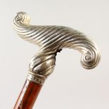 A VICTORIAN WALKING STICK, with silver band. London 1894. 91cms long.