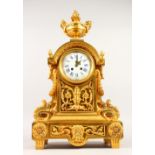 A 19TH CENTURY FRENCH ORMOLU MANTLE CLOCK, eight-day movement, striking on a bell, with white enamel