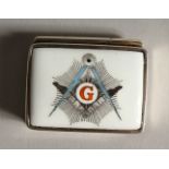 A MINIATURE SILVER MASONIC PILL BOX.