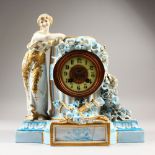 A 19TH CENTURY FRENCH PORCELAIN MANTLE CLOCK, possibly by JACOB PETIT, the case with a classical