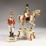 A CONTINENTAL NAPOLEONIC PORCELAIN FIGURE ON HORSEBACK, 36cms high, and another 1822 OFFICER 3RD