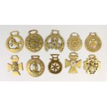 TEN VARIOUS ANTIQUE HORSE BRASSES, including Diamond Jubilee 1897, Queen Victoria and Edward VII.