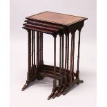 A REGENCY DESIGN MAHOGANY QUARTETTO, on turned supports. Largest: 50cms wide x 36cms deep x 70cms