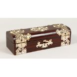 A VICTORIAN ROSEWOOD STAINED AND FAUX IVORY GLOVE BOX. 11ins high.