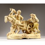 A ROYAL DUX TYPE GOAT AND CART with two boys. 36cms long.