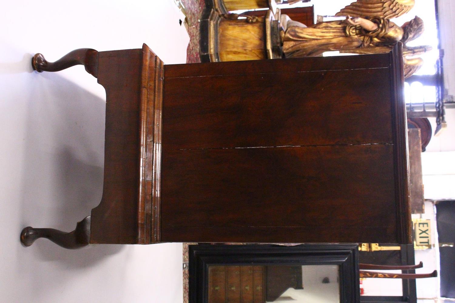 AN EARLY 18TH CENTURY WALNUT CHEST ON STAND, with a herringbone inlaid top, four graduated long - Image 12 of 17