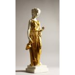 A GOOD CAPODIMONTE FIGURE OF A CLASSICAL YOUNG LADY, wearing a gilt dress and holding a jug and cup,