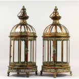 A PAIR OF COPPER HANGING LANTERNS. 60cms high.