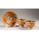 A GOOD EARLY ENGLISH IRONSTONE TRIO, CIRCA. 1820, Oriental designs.