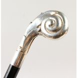 A CONTINENTAL ROSEWOOD WALKING STICK, with silver top. 96cms long.