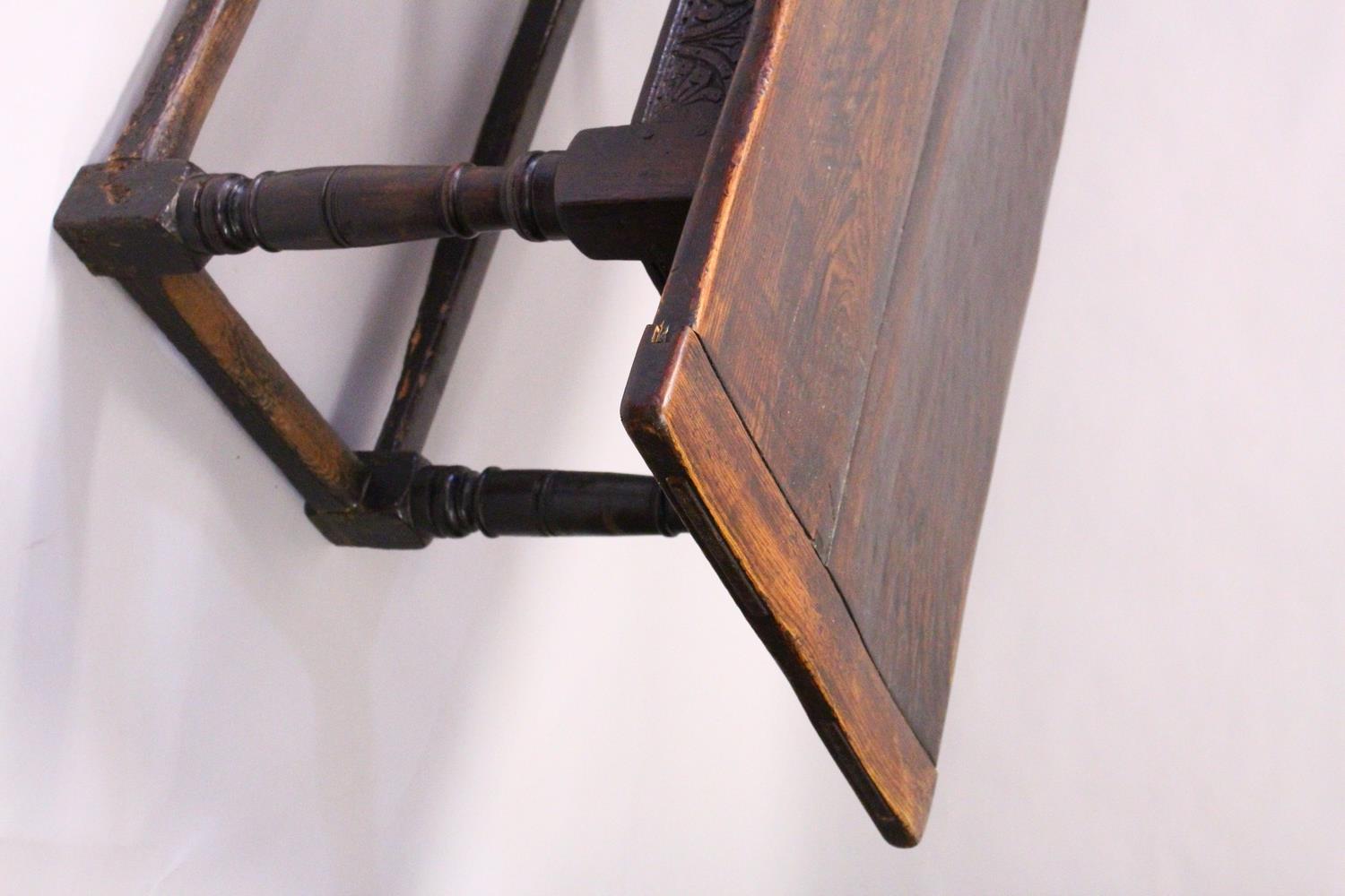 AN 18TH CENTURY OAK REFECTORY DINING TABLE, with a cleated twin plank top, on gun barrel turned legs - Image 2 of 14