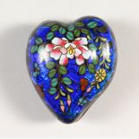 A SMALL CHINESE HEART SHAPE CLOISSONE BOX, with floral decoration. 5cms wide.