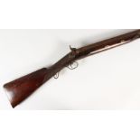 ANOTHER ALMOST IDENTICAL PERCUSSION CAP SPORTING GUN, breech with two gold breech lines, back-