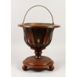 A DUTCH MAHOGANY JARDINIERE, with brass liner, on a circular base. 40cms high.