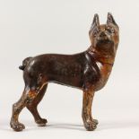 A PAINTED CAST IRON DOOR STOP, modelled as a dog. 22cms.