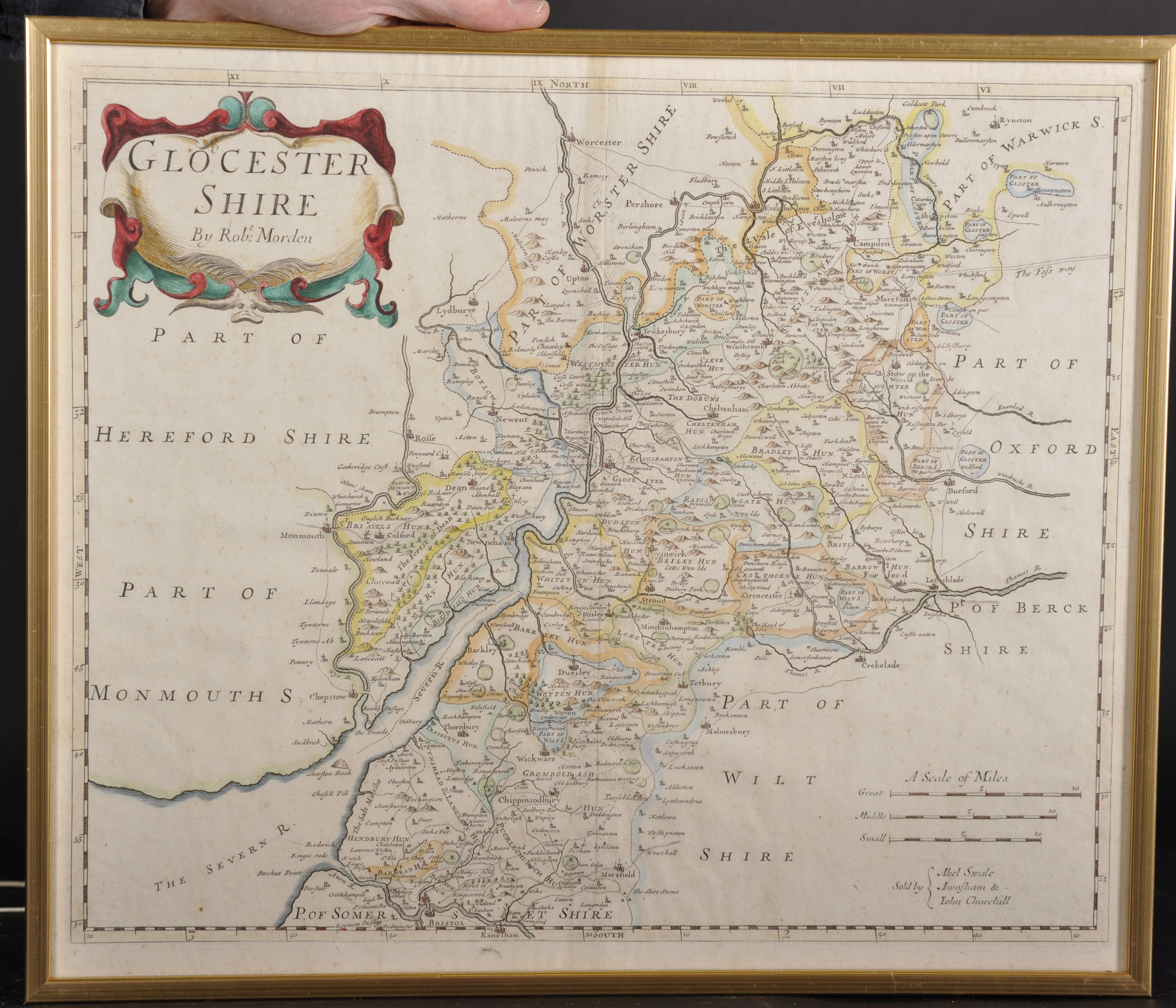 Robert Morden (c. 1650-1703) British. "Gloucester Shire [sic]", Map, 13.75" x 16.5". - Image 2 of 4