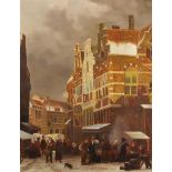 Bastiaan Dyk (20th Century) Dutch. A Street Scene with Figures, Oil on Panel, Signed, 19.5" x 15.