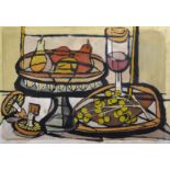Circle of Fernand Leger (1881-1955) French. Still Life of Fruit and Mushrooms, Gouache, Unframed, 9"