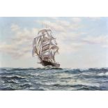 H...Scott (20th Century) British. A Seascape, with a Three Masted Ship, Oil on Canvas, Signed, 20" x