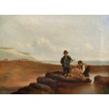 R. Douglas (19th-20th Century) British. A Beach Scene, with Children Netting Fish, Oil on Canvas,