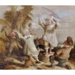 19th Century English School. Children Playing with a Kite, Oil on Canvas, Indistinctly Signed in the