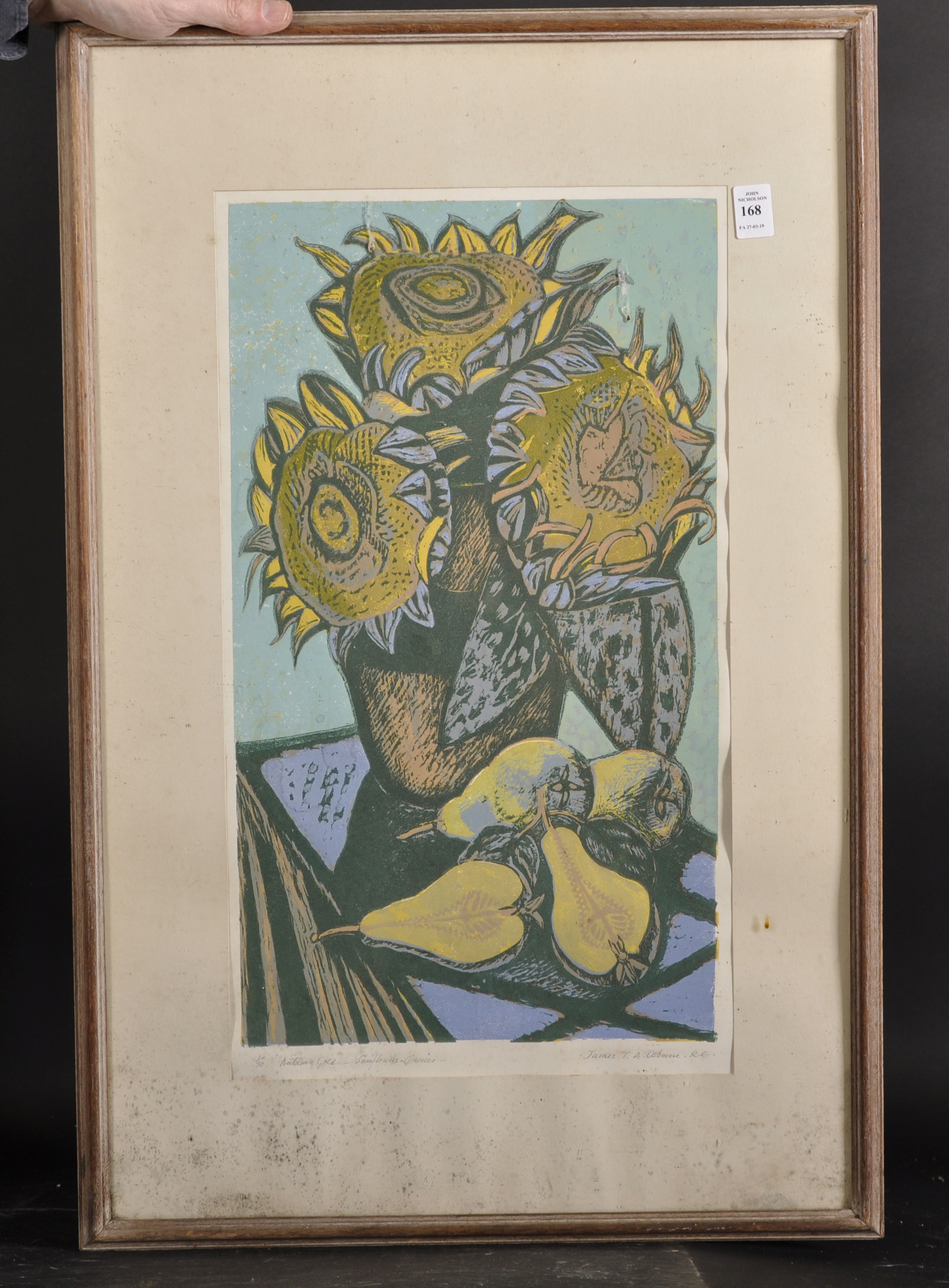 James Thomas Armour Osborne (1907-1979) British. "Autumn Gold, Sunflower and Quinces", Lithograph, - Image 2 of 5