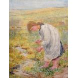 Attributed to Miss Minnie Smythe (1872-1955) British. "Gathering Watercress", Watercolour, Inscribed
