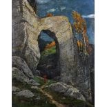 Wilhelm Johann Bader (1855-1920) German. A Figure on a Path by a Stone Archway, Oil on Panel, Signed