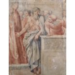 18th Century Italian School. Figures in Togas, Sanguine and Chalk, Unframed, 12.5" x 10".