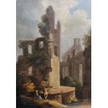 Early 19th Century English School. Figures by Ruins, Oil on Board, Unframed, 9" x 6.5".