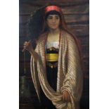 S... Montague (19th - 20th Century) British. A Middle Eastern Girl in Costume, Holding a Fan, with