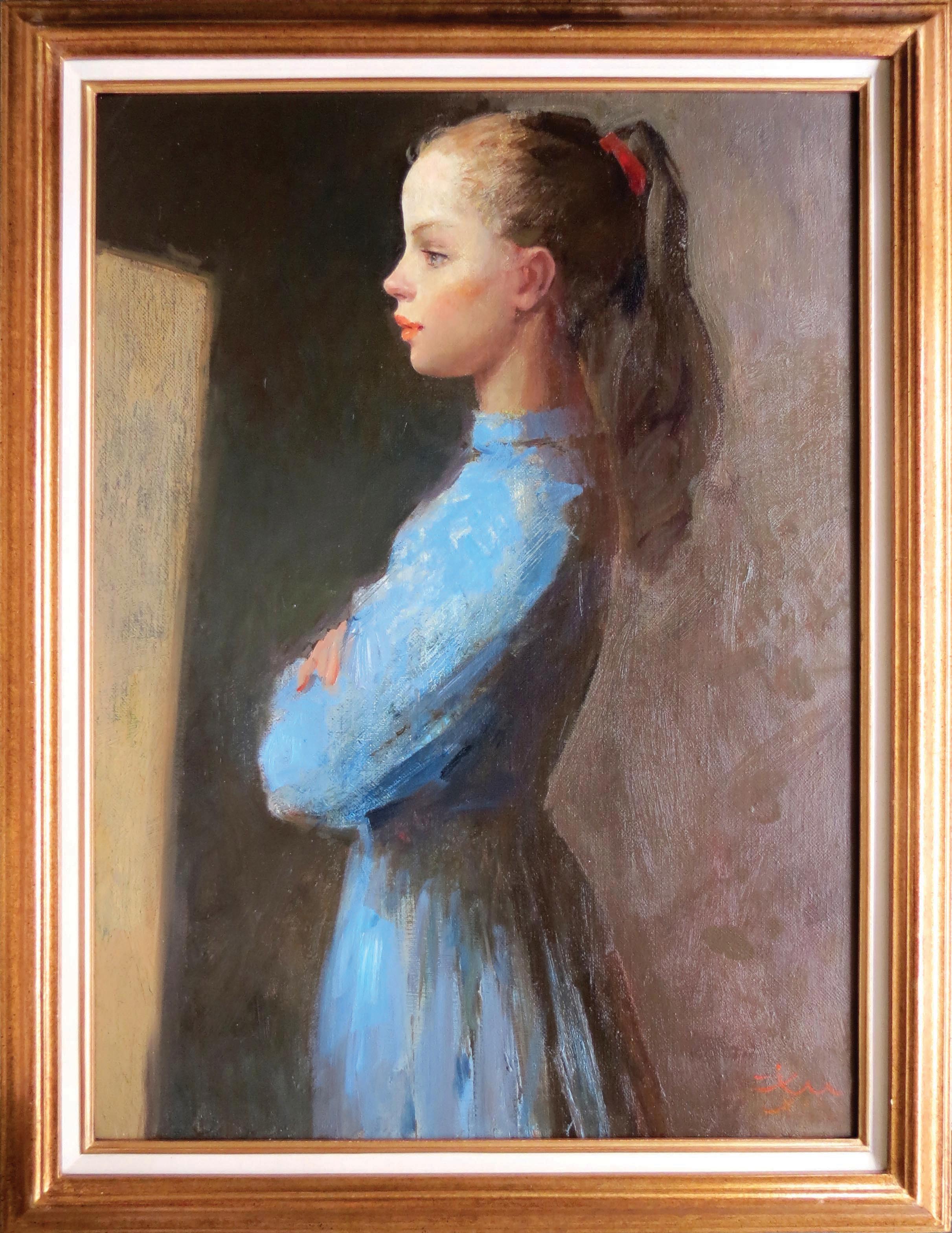Ivan Nikolaievitch Shevchenko (1937-2011) Russian. "Young Girl in Blue",1937, Oil on Canvas, Signed, - Image 2 of 4