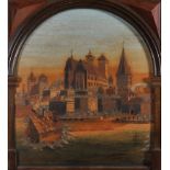 19th Century Dutch School. A Continental Town Scene, Oil and Marquetry on Panel, Signed with