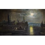 Ansdell Smythe (19th - 20th Century) British. Westminster from the Thames by Moonlight, Oil on