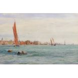 William Lionel Wyllie (1851-1931) British. Sailing Boats off Portsmouth Harbour, with buoys in the