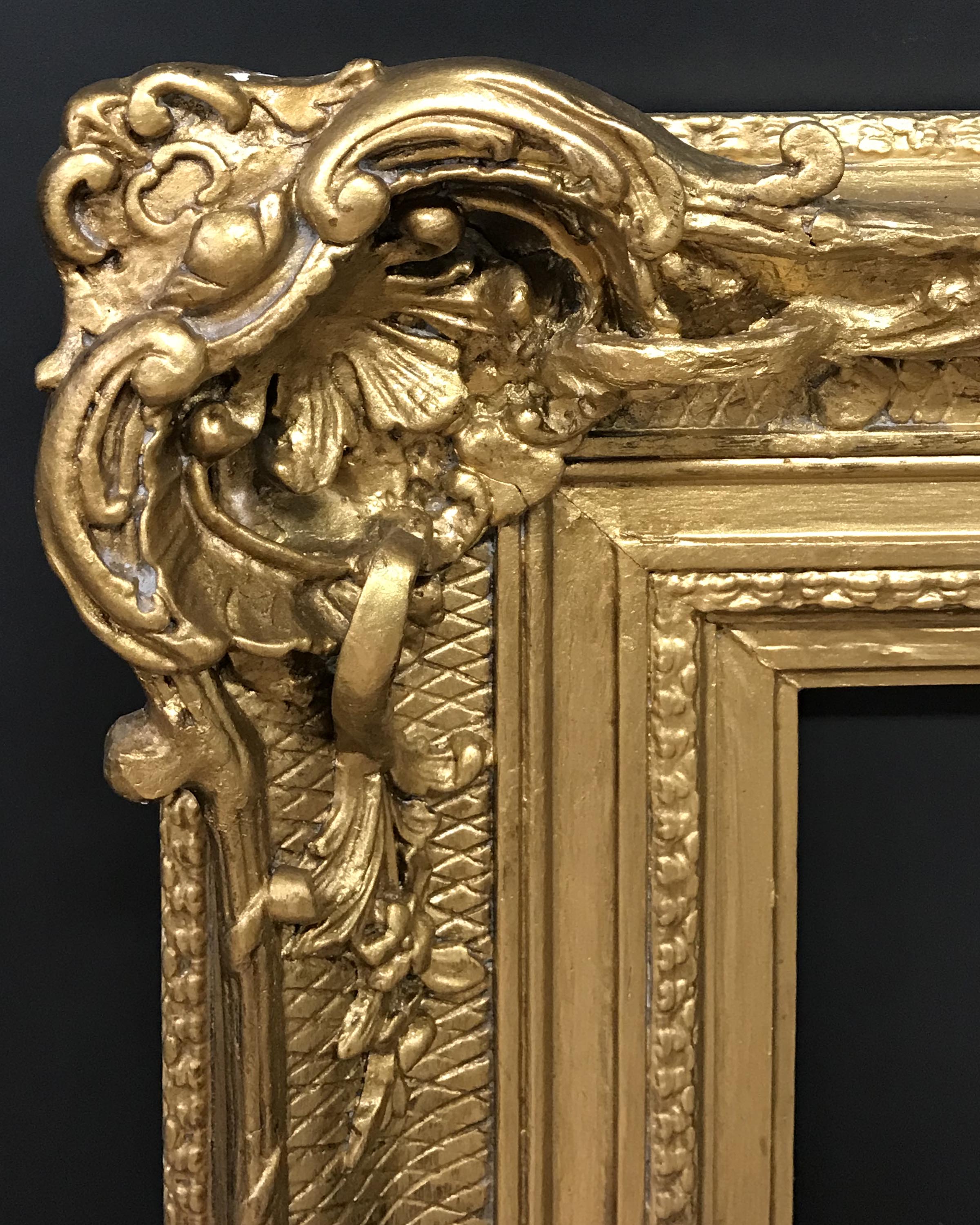 19th Century English School. A Gilt Composition Frame, with Swept and Pierced Centres and Corners,