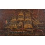 French School. "French Frigate La Pomone 1845", Oil on Panel, Inscribed, Unframed, 14.25" x 23.5".