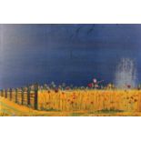 Attributed to Robert Buhler (1916-1989) British. A Poppy Field by a Wooden Fence, Oil on Paper