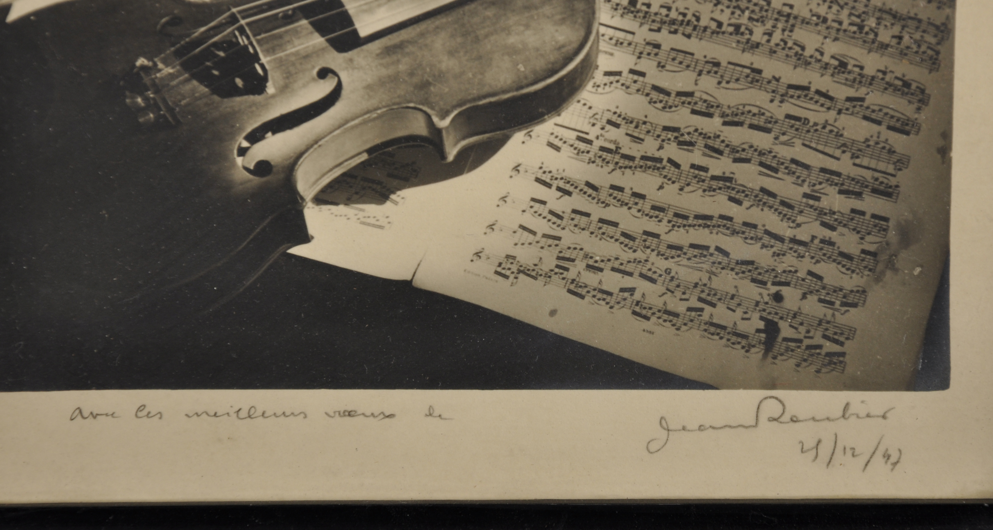 Jean Roubier (1896-1967) French. Study of a Violin with Music Sheets, Photograph, Signed, - Image 3 of 4