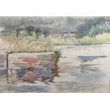 Geoffrey Underwood (1927-2000) British. "Nine Hills, Devises", a River Landscape, Watercolour,