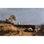 S... Desrousseau (19th Century) French. A Middle Eastern Scene, with Jerusalem in the Distance,