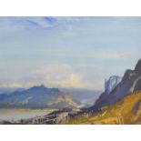 Cecil Arthur Hunt (1873-1965) British. "Castel Buono, Calabria", in a Mountainous River Landscape,