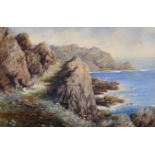 Gilbert W... M... (19th Century) British. A Rocky Coastal Scene, Watercolour, Signed with